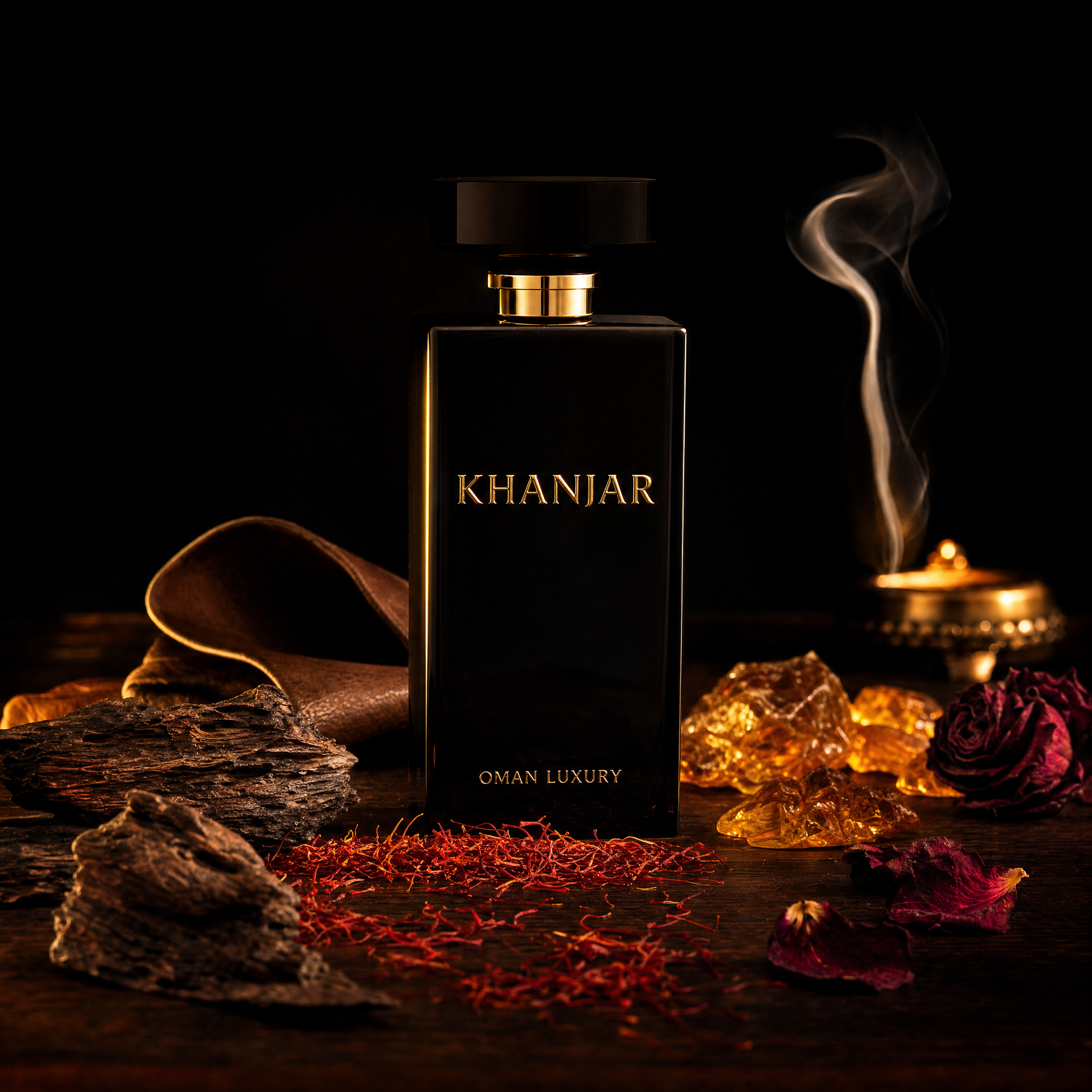 Khanjar von Oman Luxury – Eau de Parfum mit Safran, Oud, Rose, Leder und Amber, dunkler Flakon