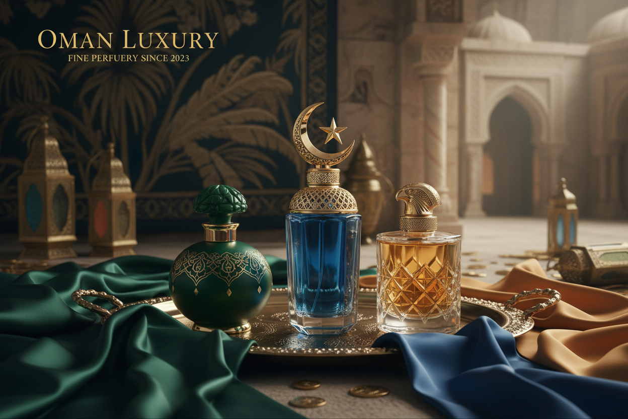 Erstelle ein Hero-Image für die Parfümmarke Oman Luxury, das ich auf der individuellen Marken-Seite nutzen kann.